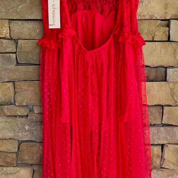 Choosy Red Lace Ruffle Maxi Dress w/ Built-In Romper – Size 18, NWT - Picture 4 of 5